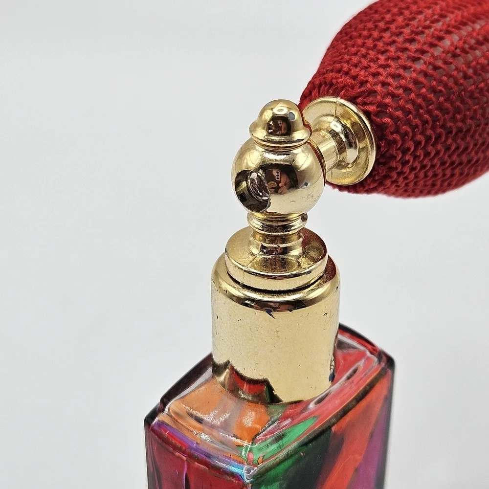 VINTAGE Handmade Venetian Glass Rainbow Candy Striped Mini Puff Atomizer Italy
